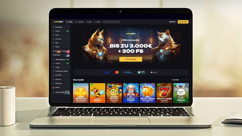 Amonbet Casino auf einem Computerbildschirm