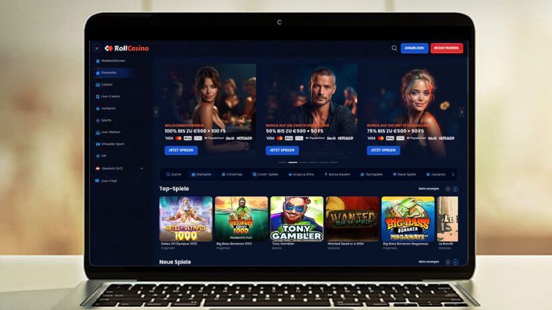RollCasino auf einem Computerbildschirm