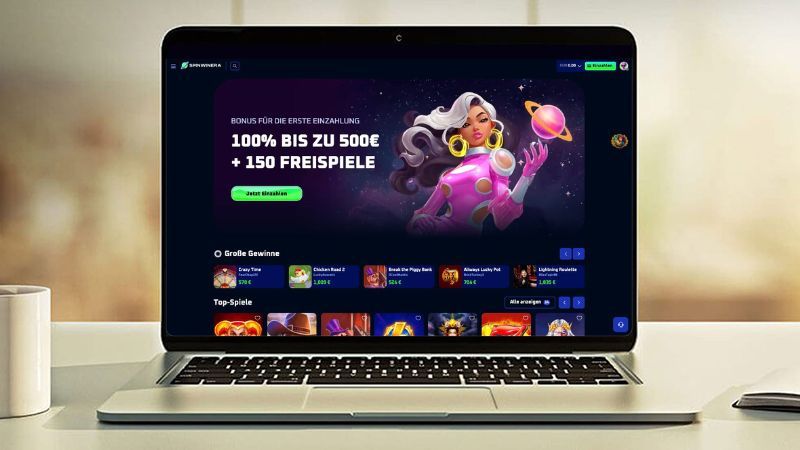 Spinwinera Casino auf einem Computerbildschirm