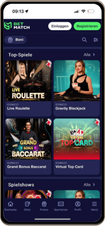 Betmatch Casino auf einem Mobiltelefon