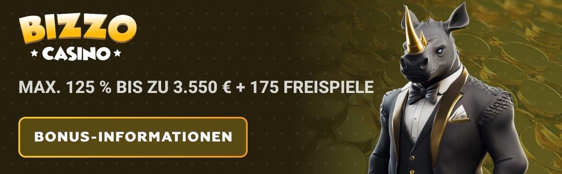 Bizzo Casino Bonus – max. 125 % bis zu 3.550 € + 175 Freispiele