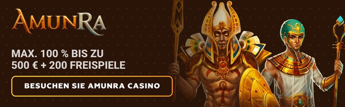 Machen Sie beim AmunRa Casino mit und beanspruchen Sie einen 100%-Willkommensbonus von bis zu 500 € sowie 200 Freispiele und 1 Bonus Crab, um Ihre Lieblingsspiele auszuprobieren!