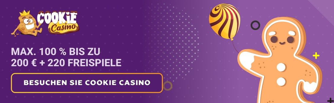 Melden Sie sich beim Cookie Casino an und bekommen Sie einen 100%-Willkommensbonus von bis zu 200 € plus 220 Freispiele! Nutzen Sie diese Spins für Book of Dead und The Magic Cauldron – Enchanted Brew.