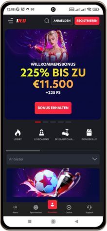 1Red Casino auf einem Mobiltelefon