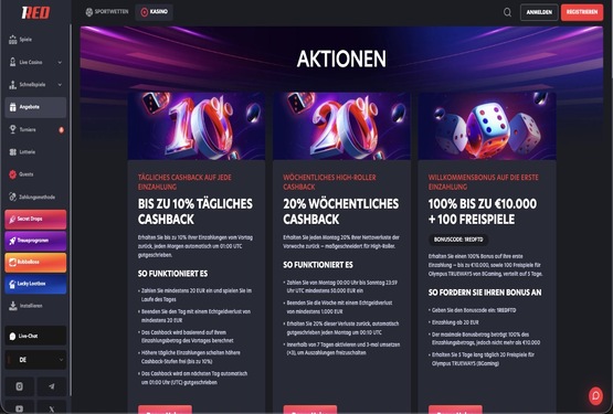 1Red Casino Bonusseite