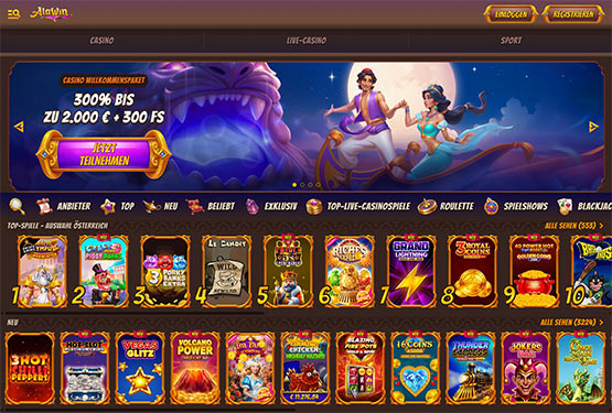 Alawin Casino Hauptseite