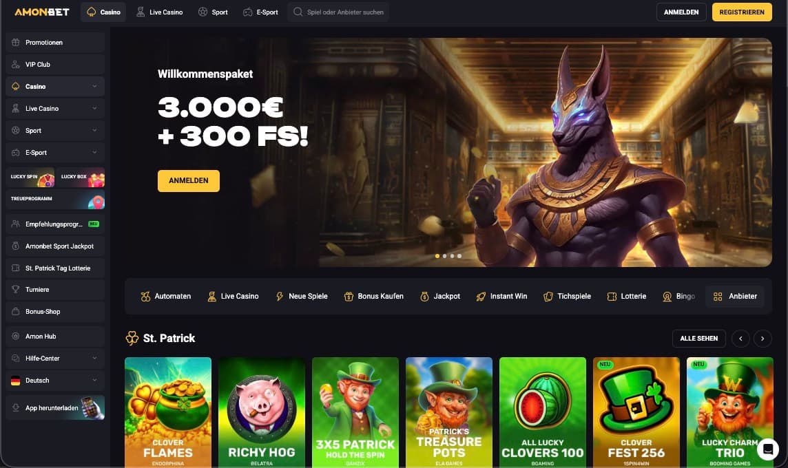 Amonbet Casino Hauptseite