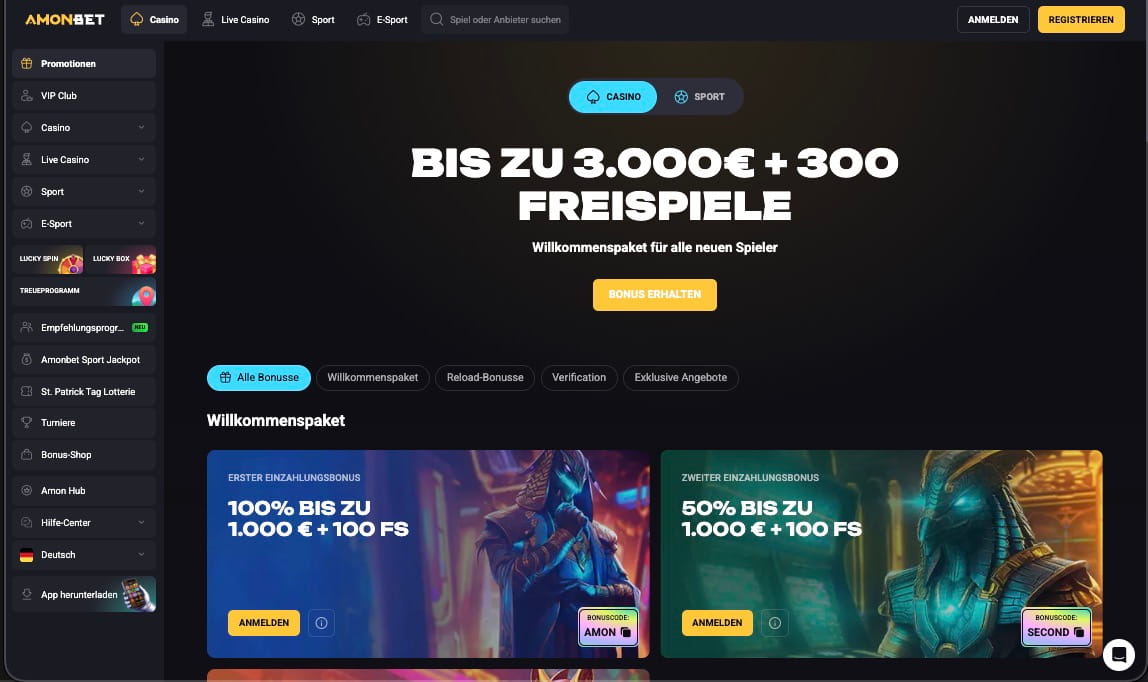 Amonbet Casino Bonusseite