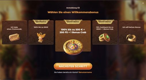 Wählen Sie einen der Willkommensboni