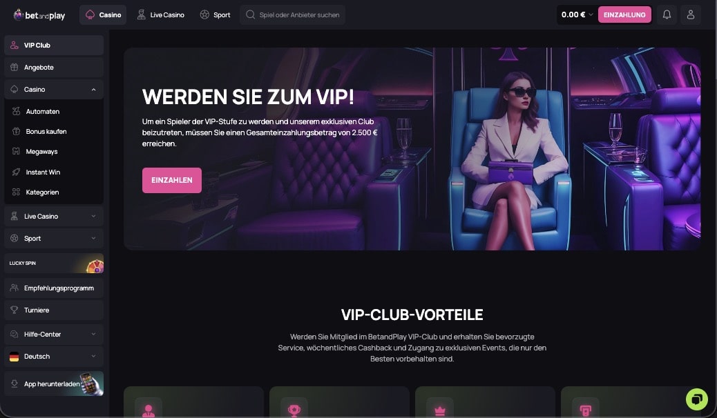 BetAndPlay Casino vip Seite