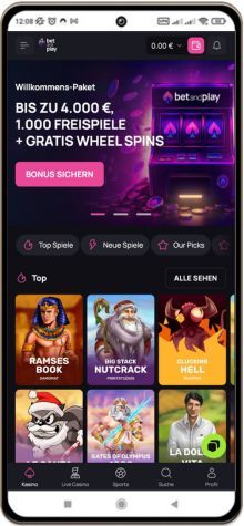 BetAndPlay Casino auf einem Mobiltelefon