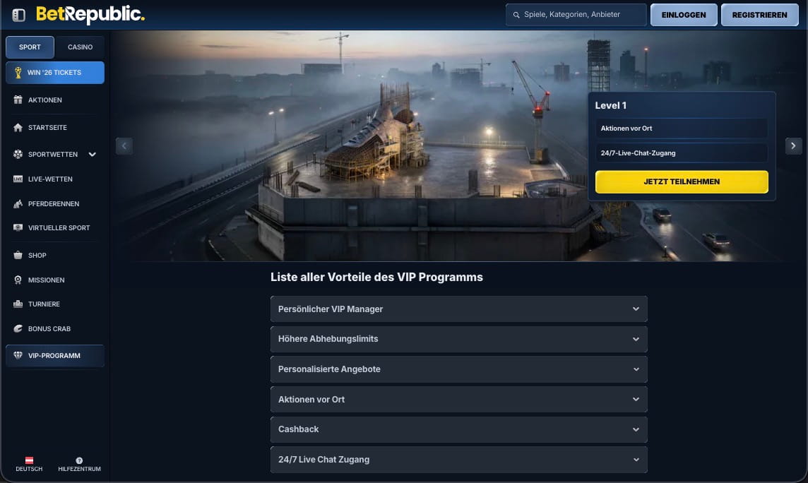 BetRepublic Casino VIP Seite