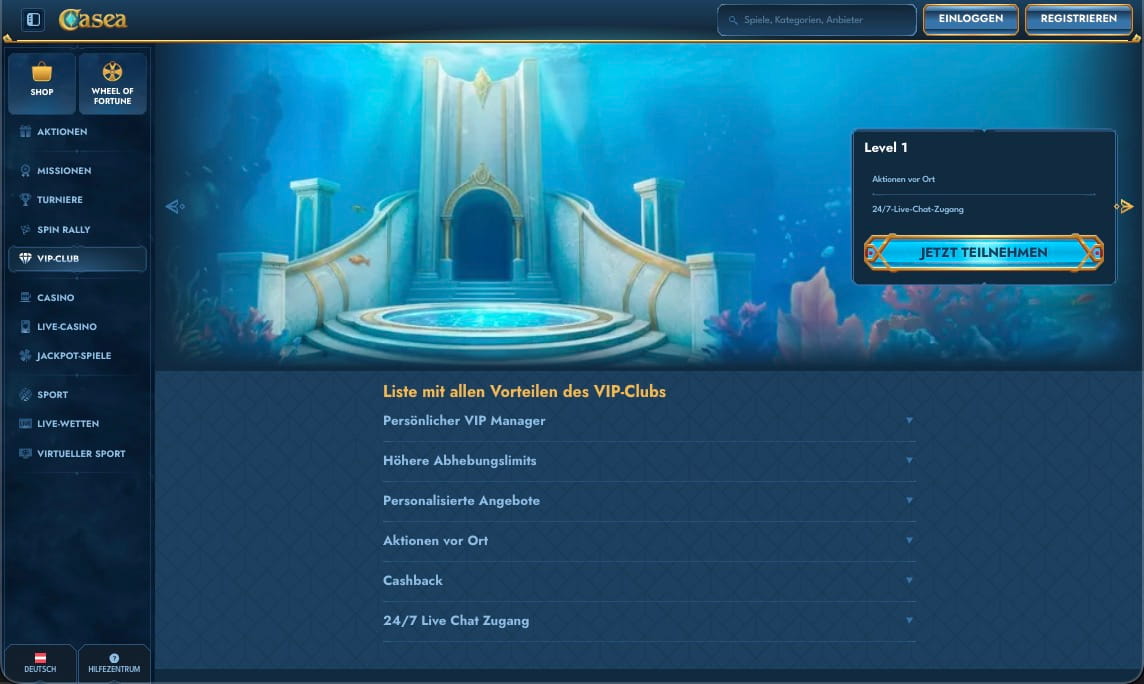 Casea Casino VIP Seite
