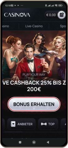 Casinova Casino auf einem Mobiltelefon