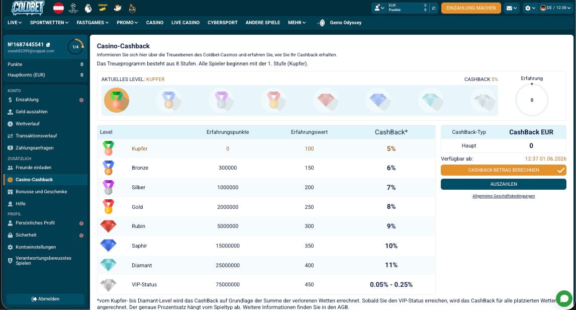 Coldbet Casino vip Seite