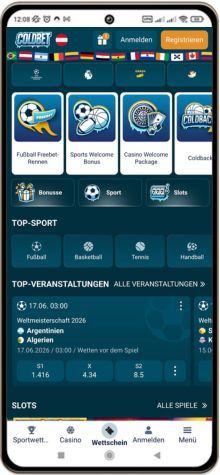 Coldbet Casino auf einem Mobiltelefon