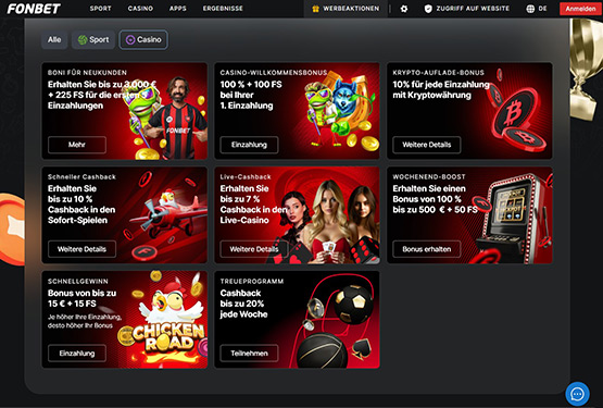 Fonbet Casino Bonusseite