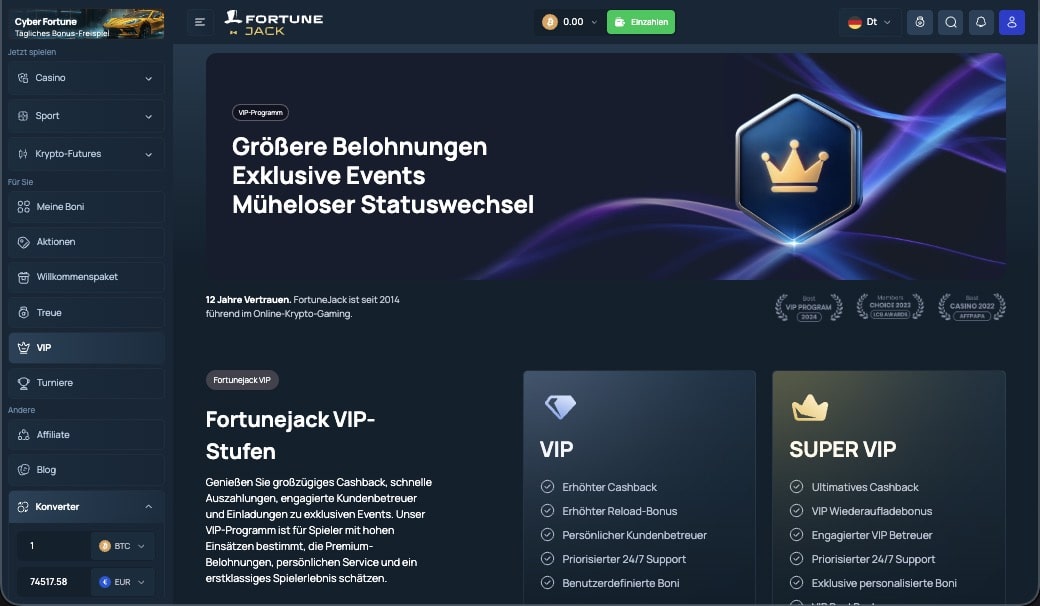 FortuneJack Casino vip Seite