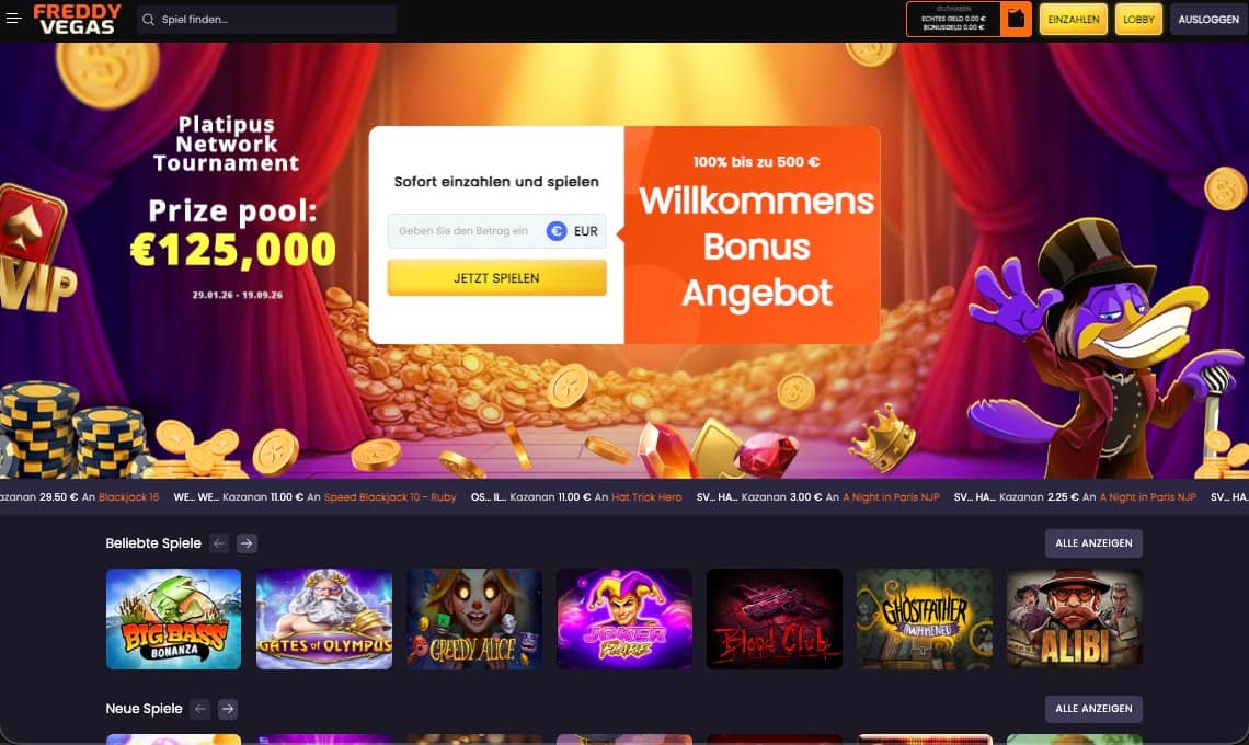 FreddyVegas Casino Hauptseite