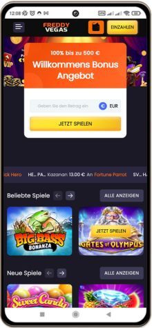 FreddyVegas Casino auf einem Mobiltelefon