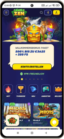 Gamblezen Casino Hauptseite auf dem Handy