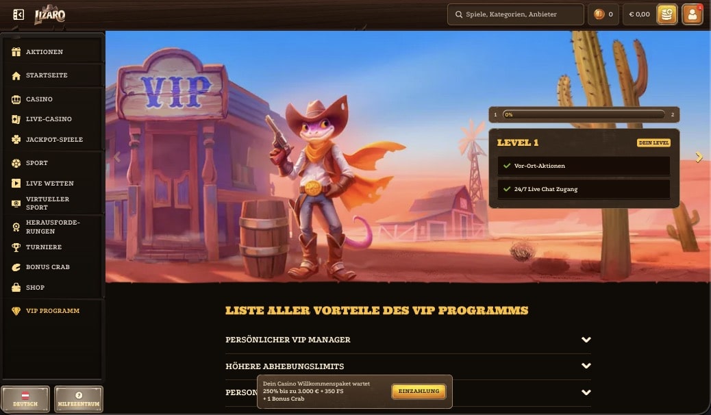 Lizaro Casino vip Seite