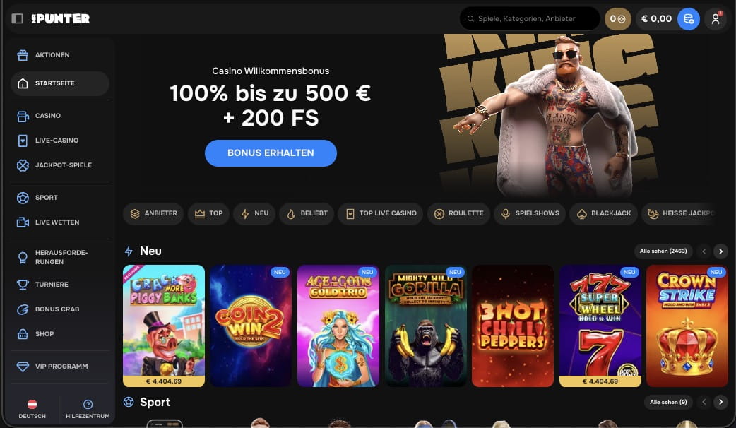 Mr.Punter Casino Hauptseite