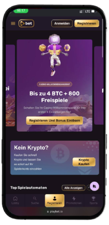 Playbet.io Casino Hauptseite auf dem Handy-Bildschirm