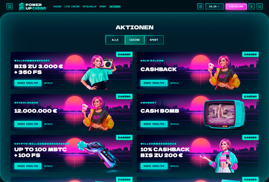 PowerUp Casino Bonusseite