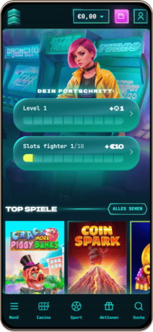 PowerUp Casino auf einem Mobiltelefon