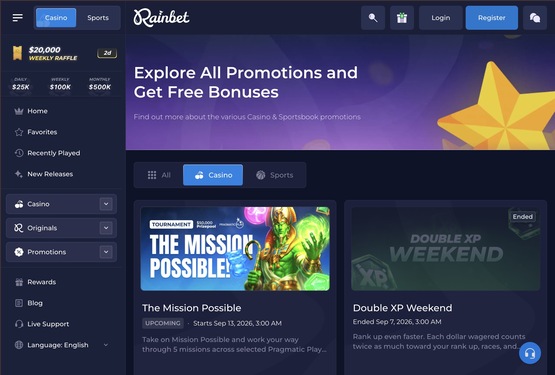Rainbet Casino Bonusseite