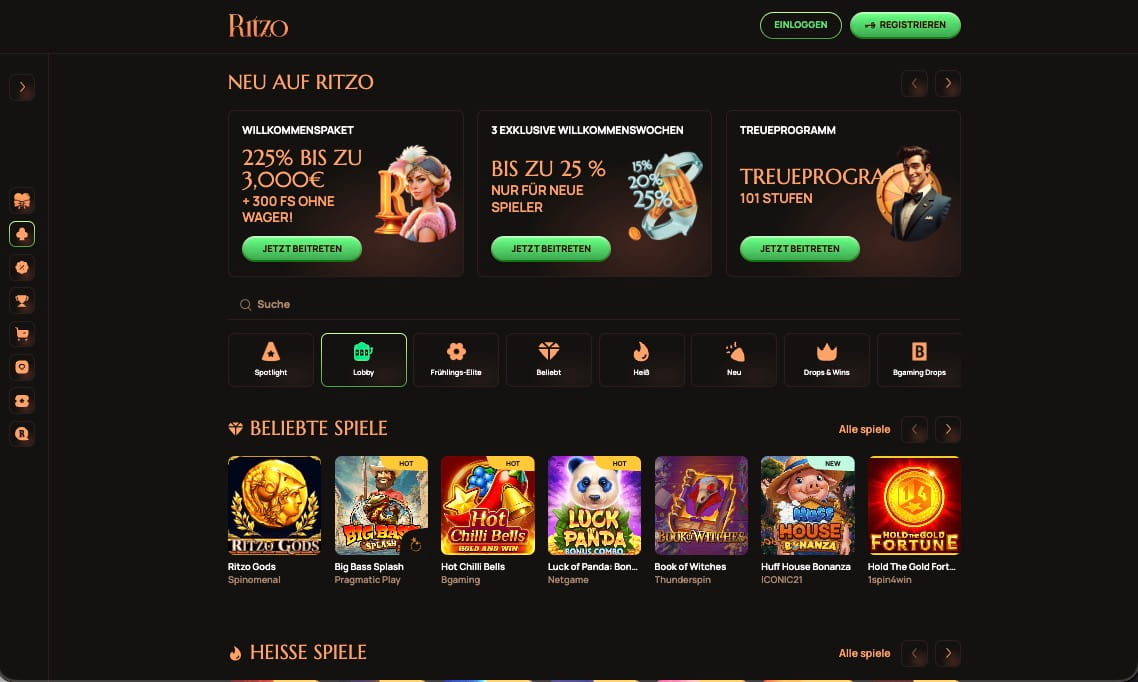 Ritzo Casino Hauptseite
