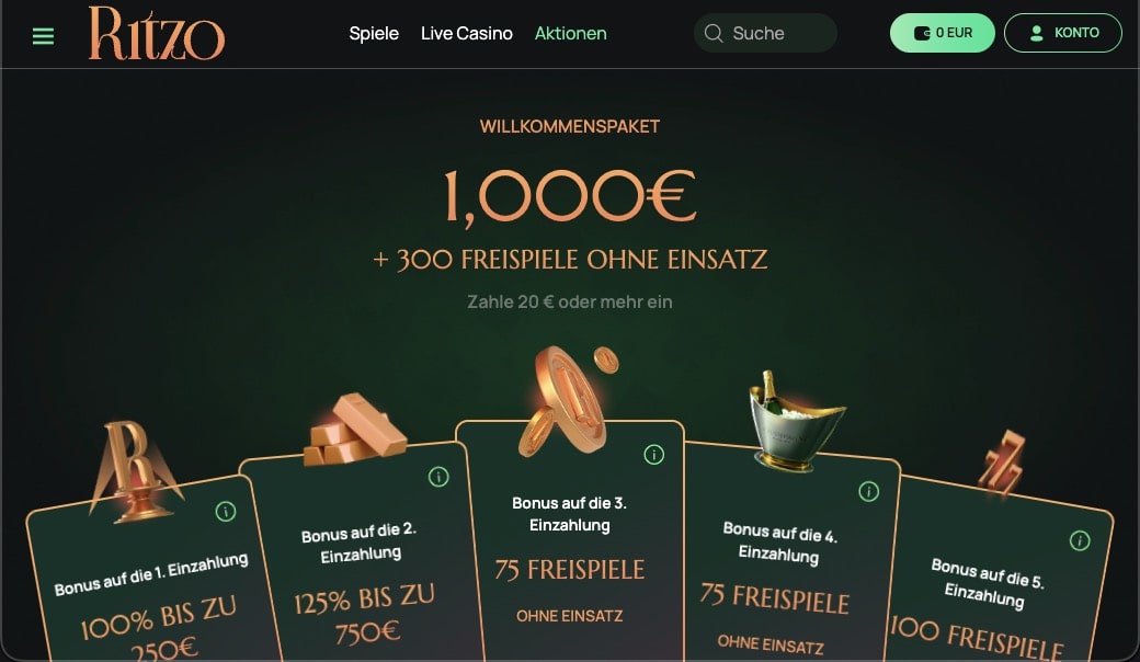 Ritzo Casino Bonusseite