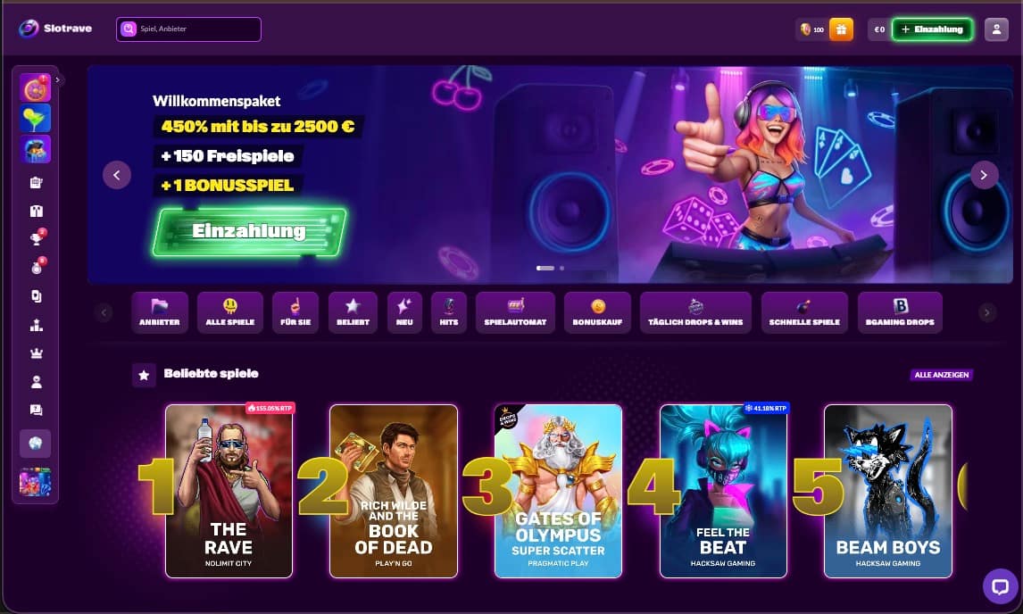 Slotrave Casino Hauptseite