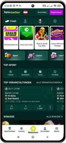 Das Spinbetter auf Mobilgeräten