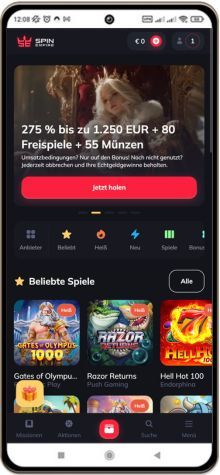 SpinEmpire Casino auf einem Mobiltelefon