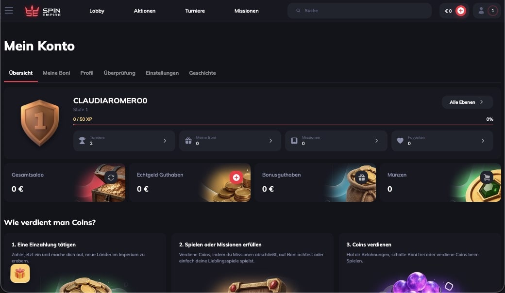 SpinEmpire Casino vip Seite