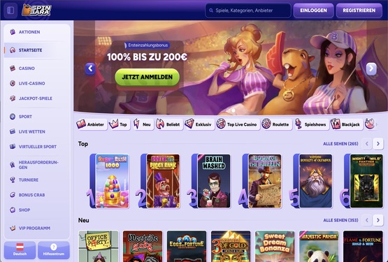 Spinbara Casino Hauptseite