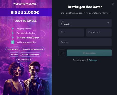 Geben Sie Ihre Adresse und Telefonnummer bei Spinfever ein.