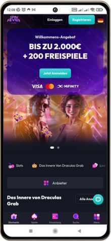 Spinfever Casino Hauptseite auf dem Handy