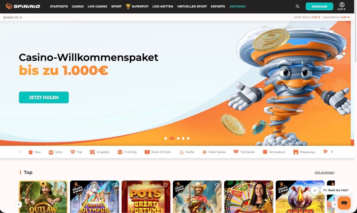 Spininio Casino Hauptseite