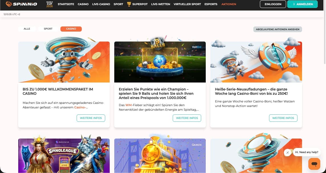 Spininio Casino Bonusseite