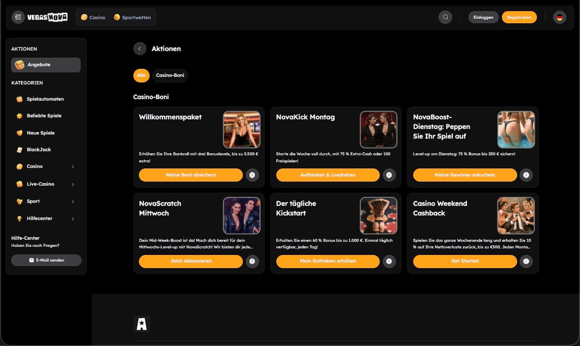 Vegas Nova Casino Bonusseite