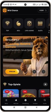 Wild Chance Casino auf einem Mobiltelefon