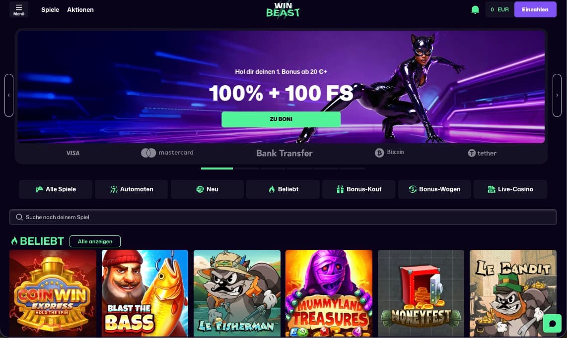 WinBeast Casino Hauptseite