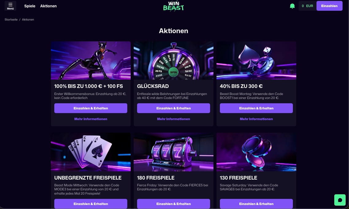 WinBeast Casino Bonusseite
