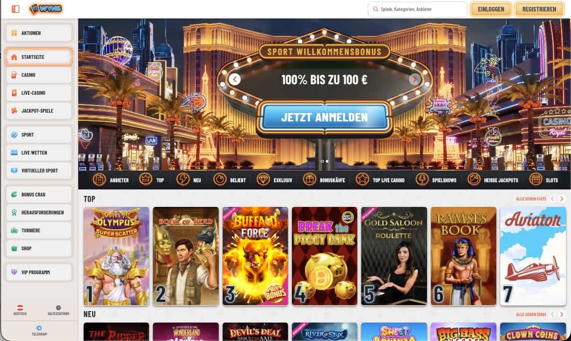 Wyns Casino Hauptseite