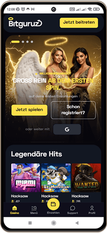 Bitguruz Casino auf einem Mobiltelefon