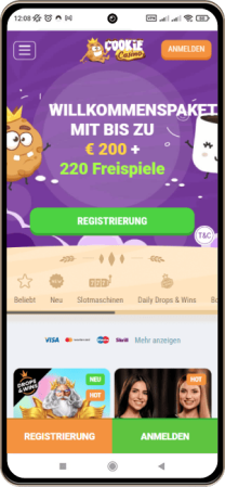 Cookie Casino Hauptseite auf dem Handy