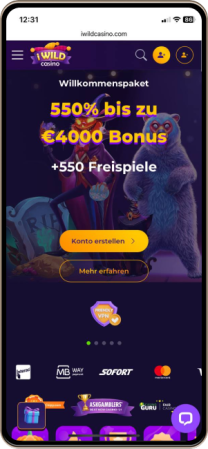 iWild Casino auf dem Mobiltelefon